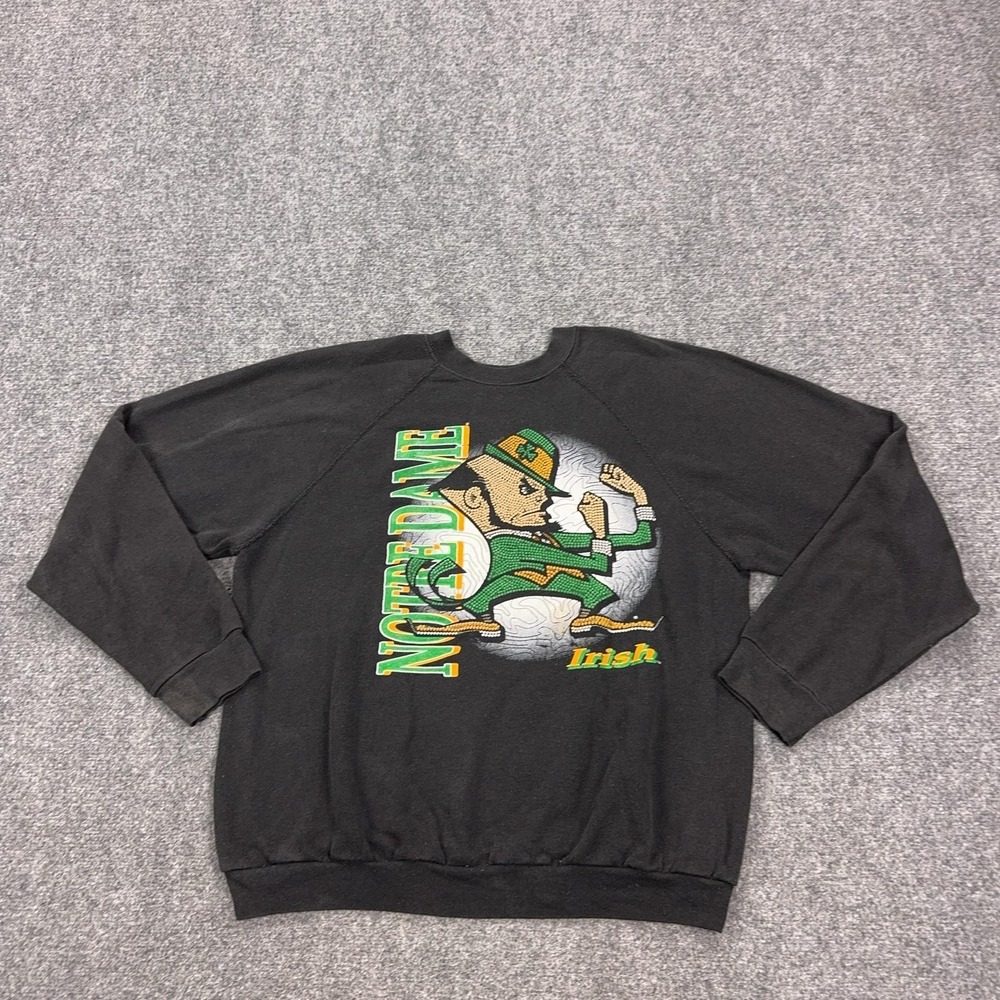 Vintage Notre Dame Fighting Irish Sweatshirt Mens Large Black NCAA Football TNT